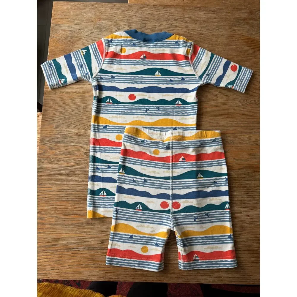 Hanna Andersson Sailboat Print Short Pajama Set Kids Size 10 Organic Cotton - Picture 2 of 4